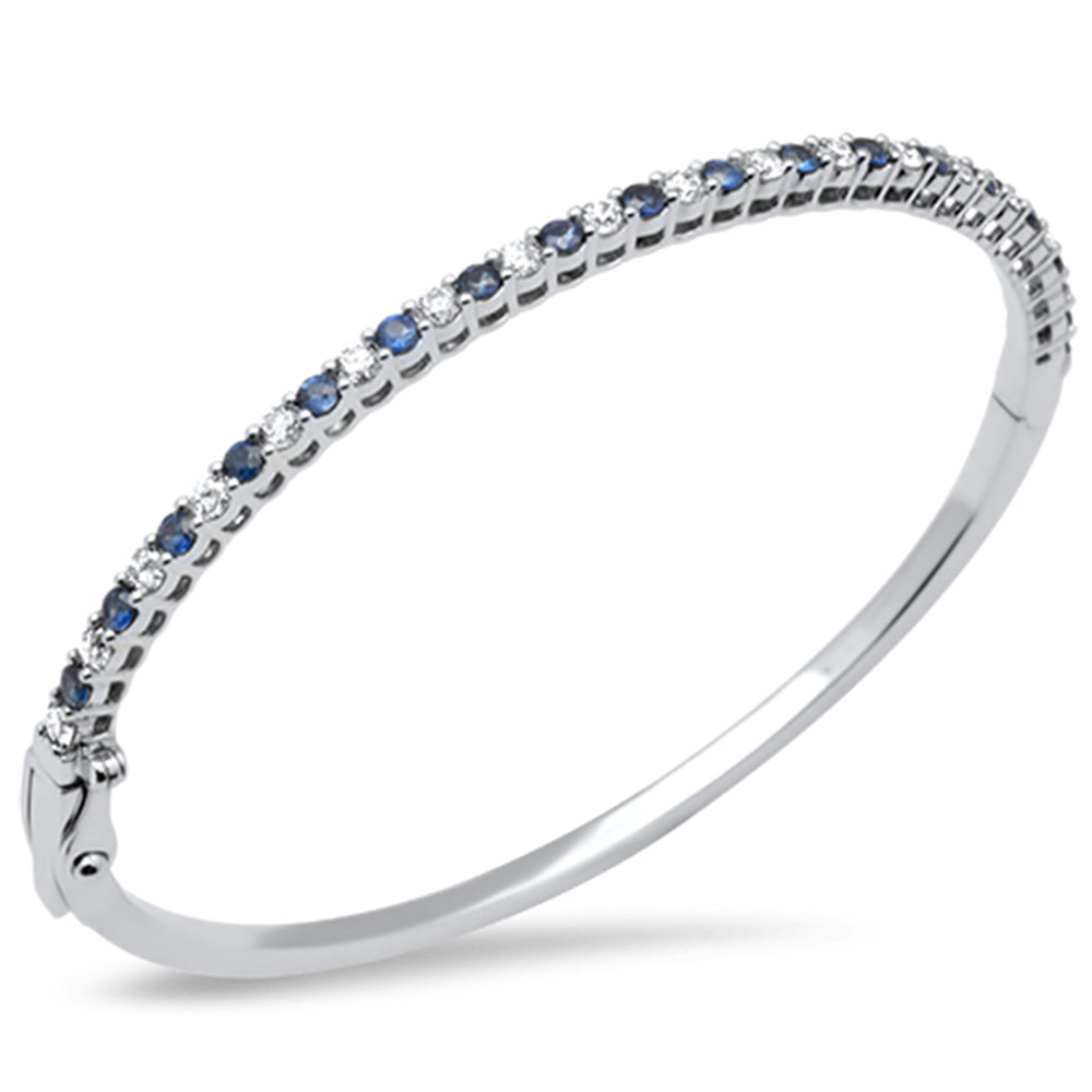 ''SPECIAL! 2.17ct G SI 14K White GOLD Diamond & Blue Sapphire Gemstone Bangle Bracelet''