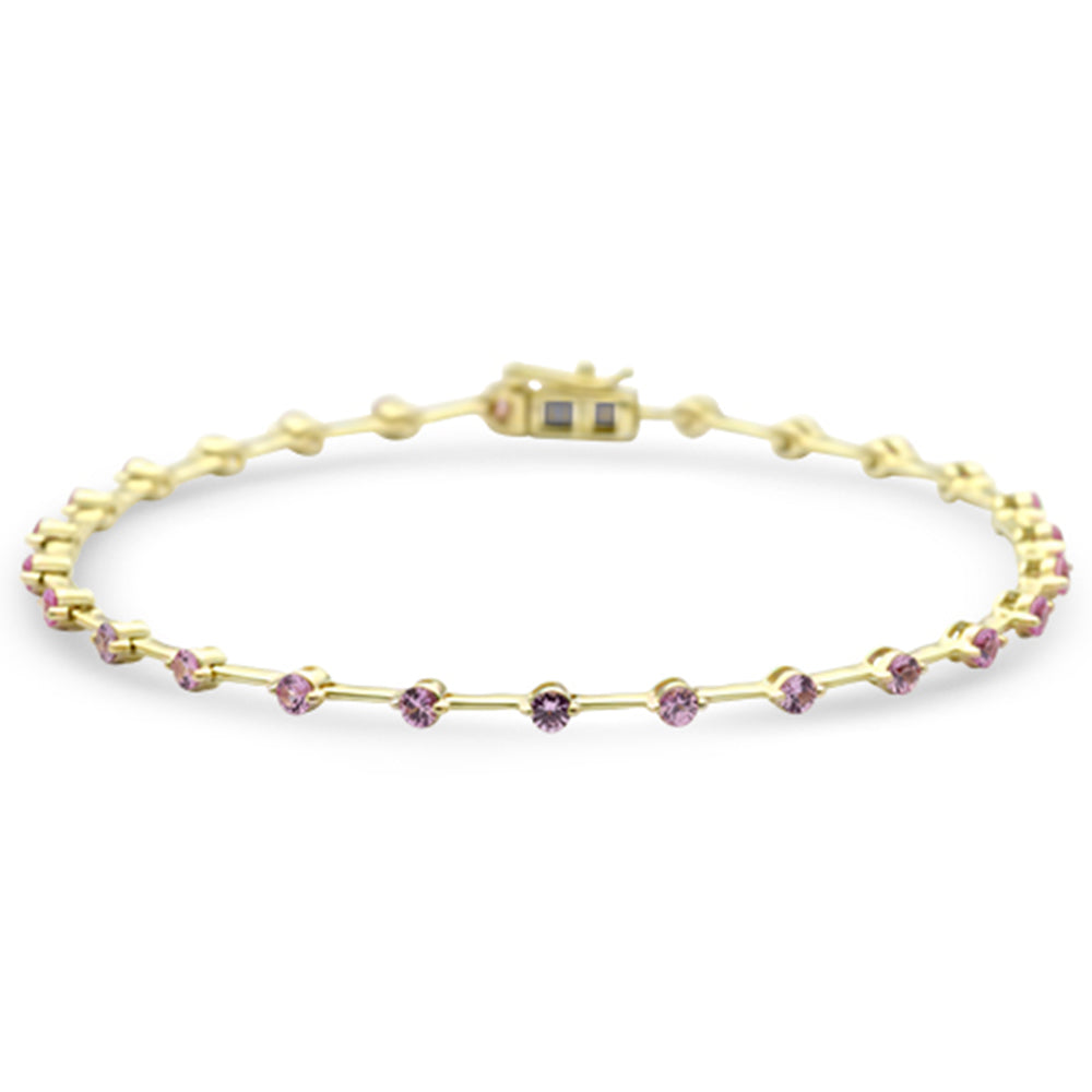 ''SPECIAL! 1.44ct G SI 14K Yellow GOLD Pink Sapphire Gemstone Bar Bracelet 7'''' Long''