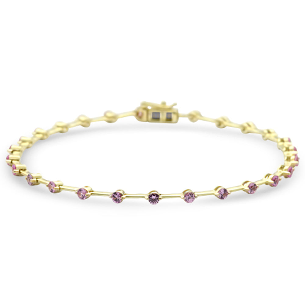 ''SPECIAL! 1.44ct G SI 14K Yellow Gold Pink Sapphire Gemstone Bar BRACELET 7'''' Long''