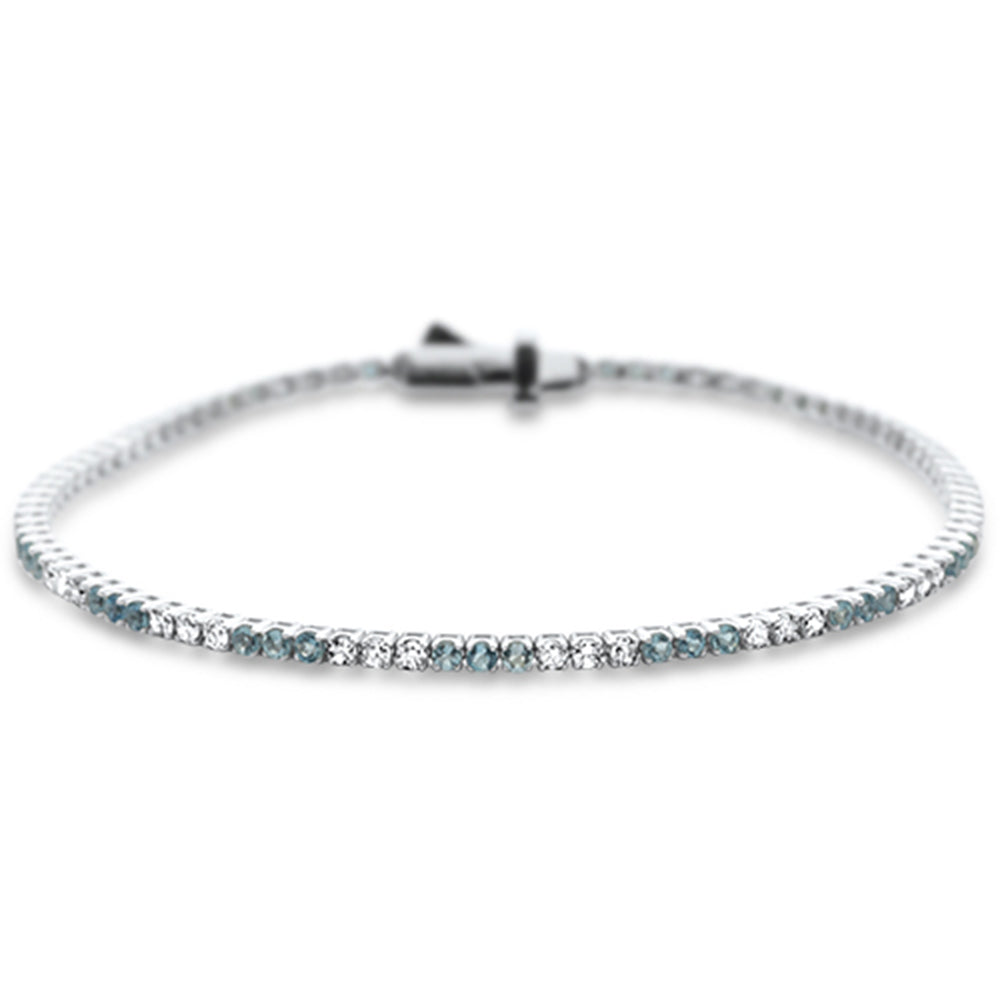 ''SPECIAL! 1.85ct G SI 14K White Gold Diamond & Aquamarine Gemstone TENNIS BRACELET 7'''' Long''