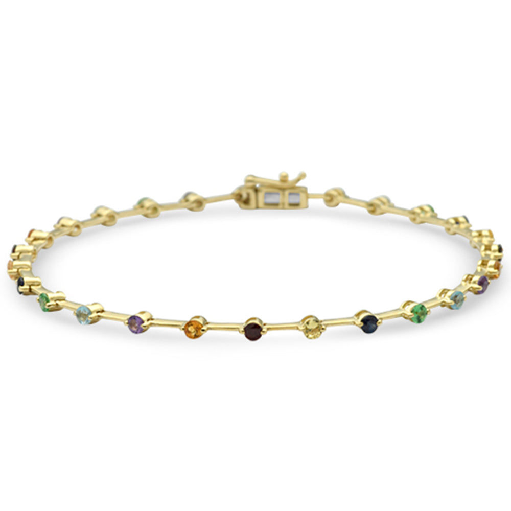 ''SPECIAL! 1.44ct G SI 14K Yellow Gold Multi Color Gemstone Bar BRACELET 7'''' Long''