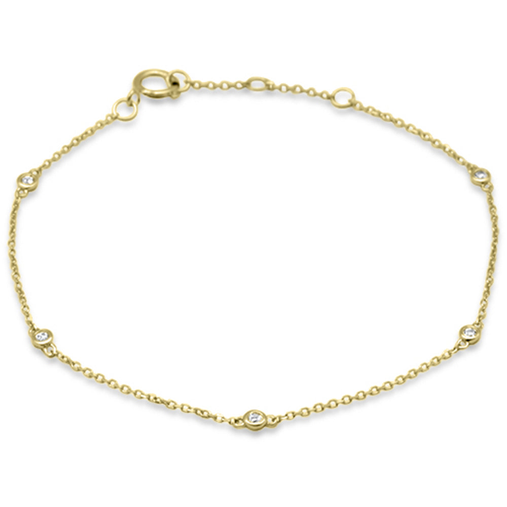 ''.09ct G SI 14K Yellow GOLD Diamond Cable Chain Bracelet 6+1'''' Long''