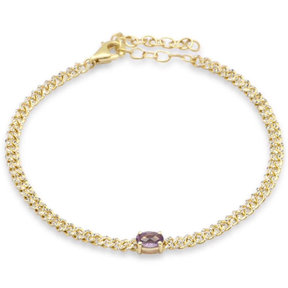 ''SPECIAL!  1.17ct G SI 14K Yellow Gold DIAMOND & Amethyst Gemstone Bracelet 6+1.5'''' Long''