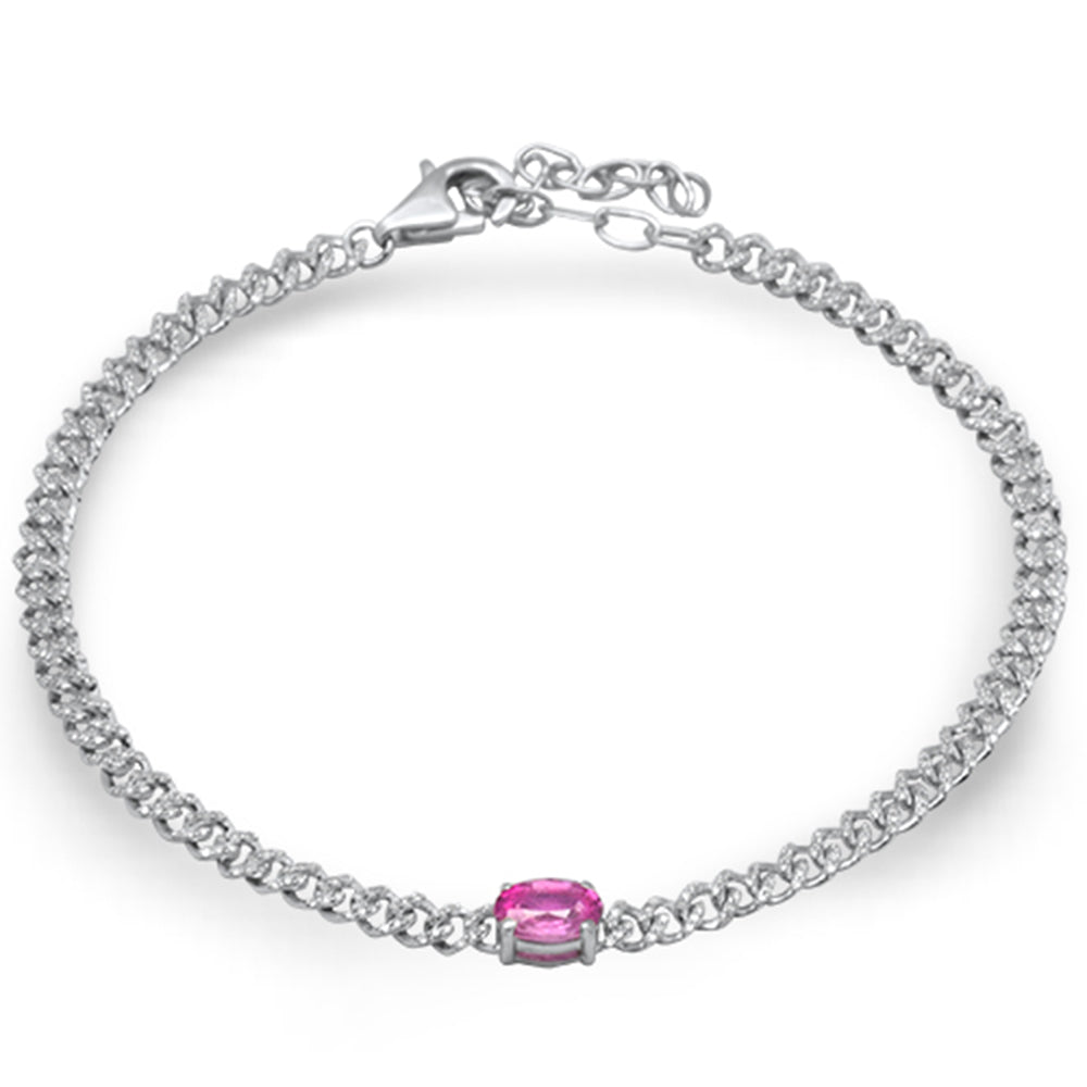 ''SPECIAL!  1.18ct G SI 14K White Gold DIAMOND & Pink Sapphire Gemstone Chain Bracelet 6+1.5'''' Long''