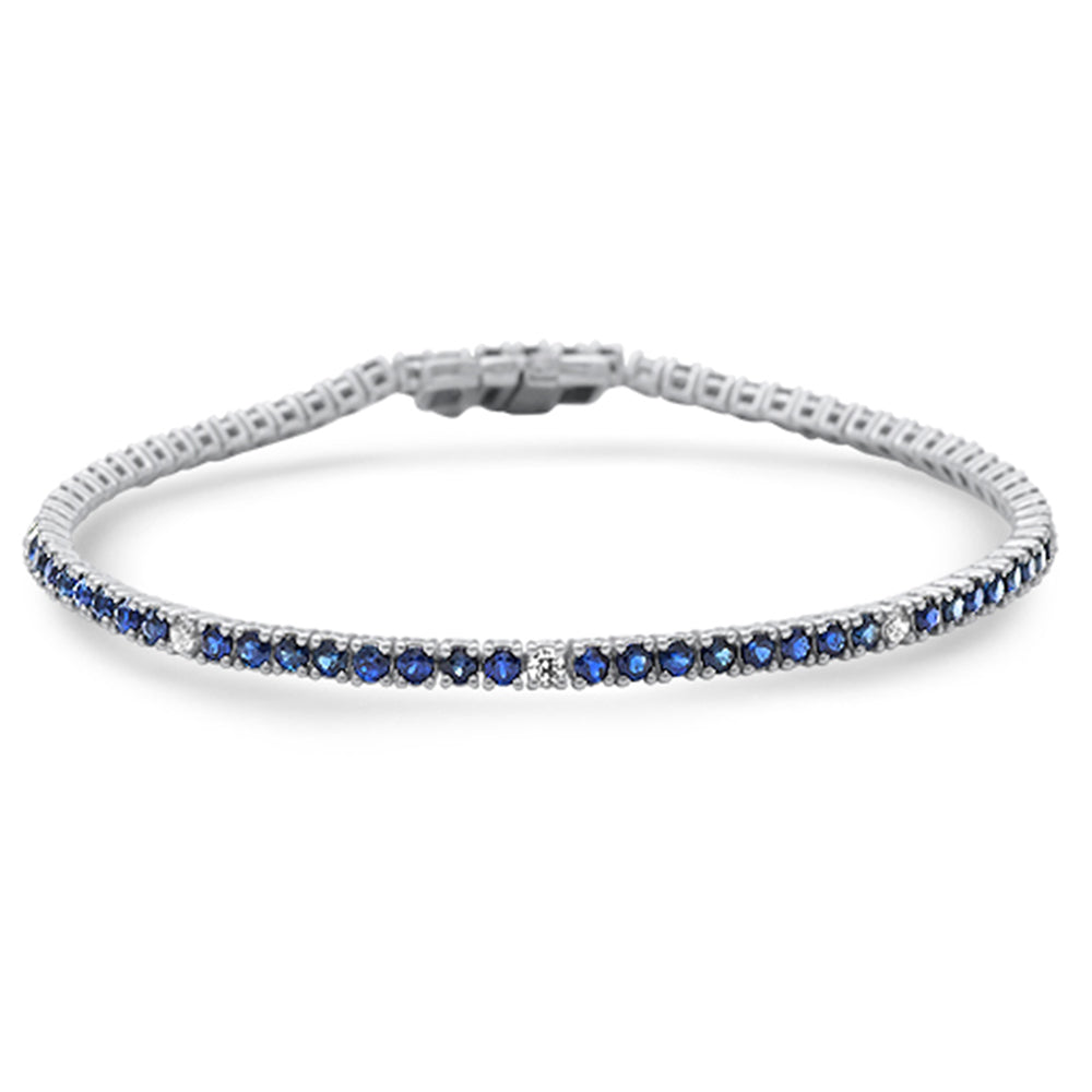 ''SPECIAL!  3.56ct G SI 14K White Gold DIAMOND & Blue Sapphire Tennis Bracelet 7'''' Long''