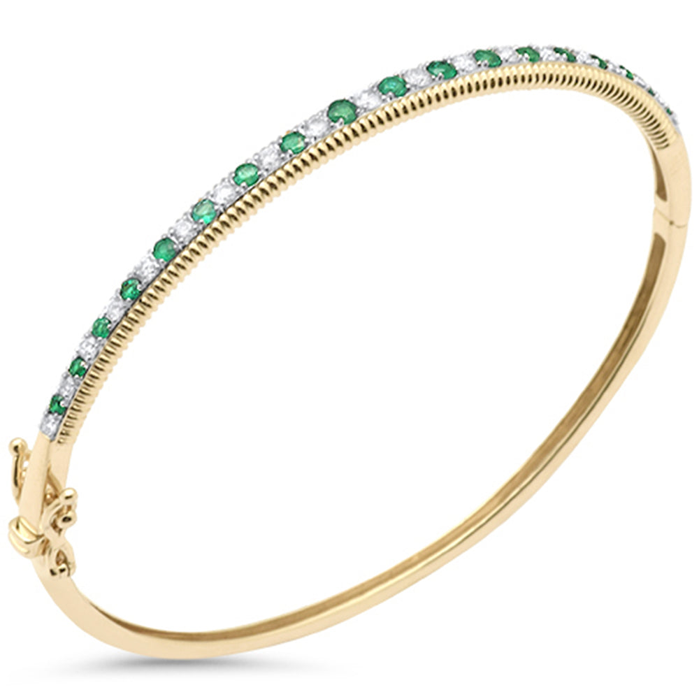 ''SPECIAL!  .92ct G SI 14K Yellow Gold DIAMOND & Emerald Bangel Bracelet  7''''''