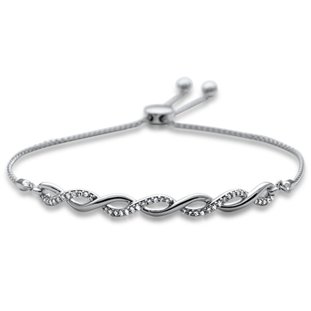 ''SPECIAL! .24ct G SI 14K White Gold DIAMOND Adjustable Bola Bracelet 7.25'''' Long Adjustable''