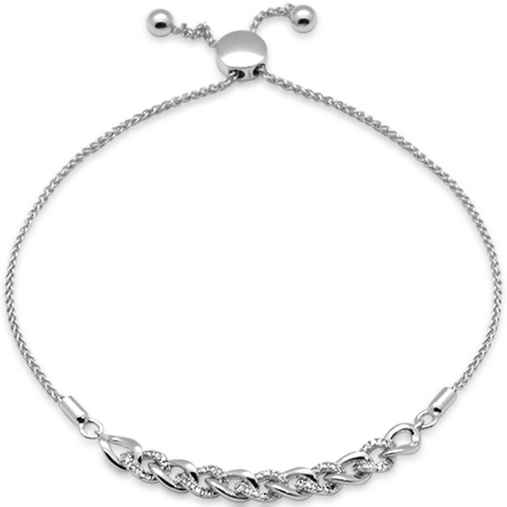 ''SPECIAL! .16ct G SI 14K White Gold DIAMOND Adjustable Bola Bracelet 7.25'''' Long Adjustable''