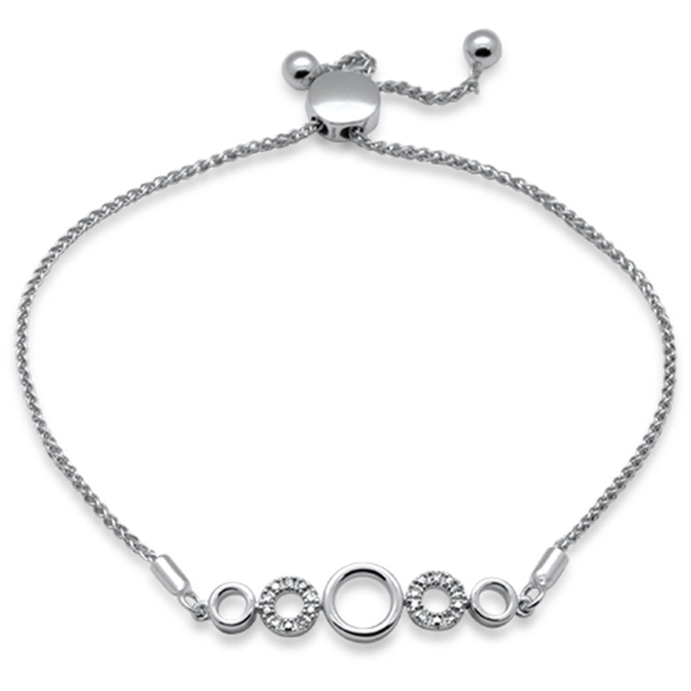 ''SPECIAL! .05ct G SI 14K White Gold DIAMOND Round Shape Adjustable Bola Bracelet 7'''' Long Adjustable