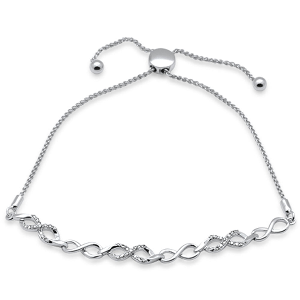 ''SPECIAL! .19ct G SI 14K White Gold DIAMOND Infinity Adjustable Bola Bracelet 7.25'''' Long Adjustable