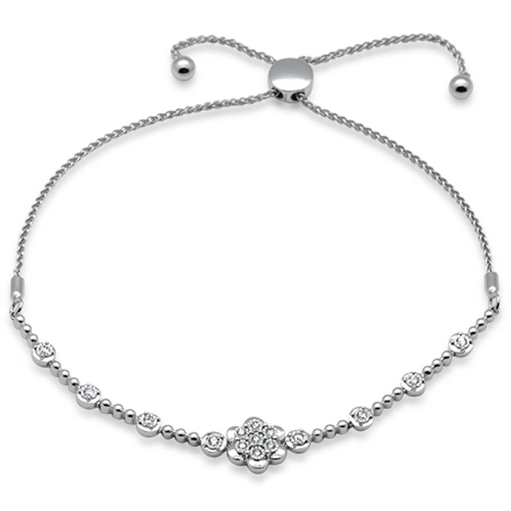 ''SPECIAL! .20ct G SI 14K White Gold DIAMOND Adjustable Bola Bracelet 7.25'''' Long Adjustable''