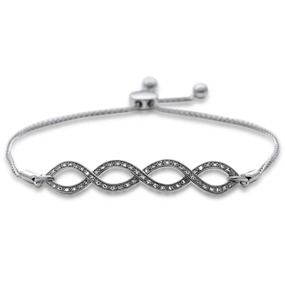 ''SPECIAL! .13ct G SI 14K White Gold DIAMOND Infinty Adjustable Bola Bracelet 7.25'''' Long Adjustable''