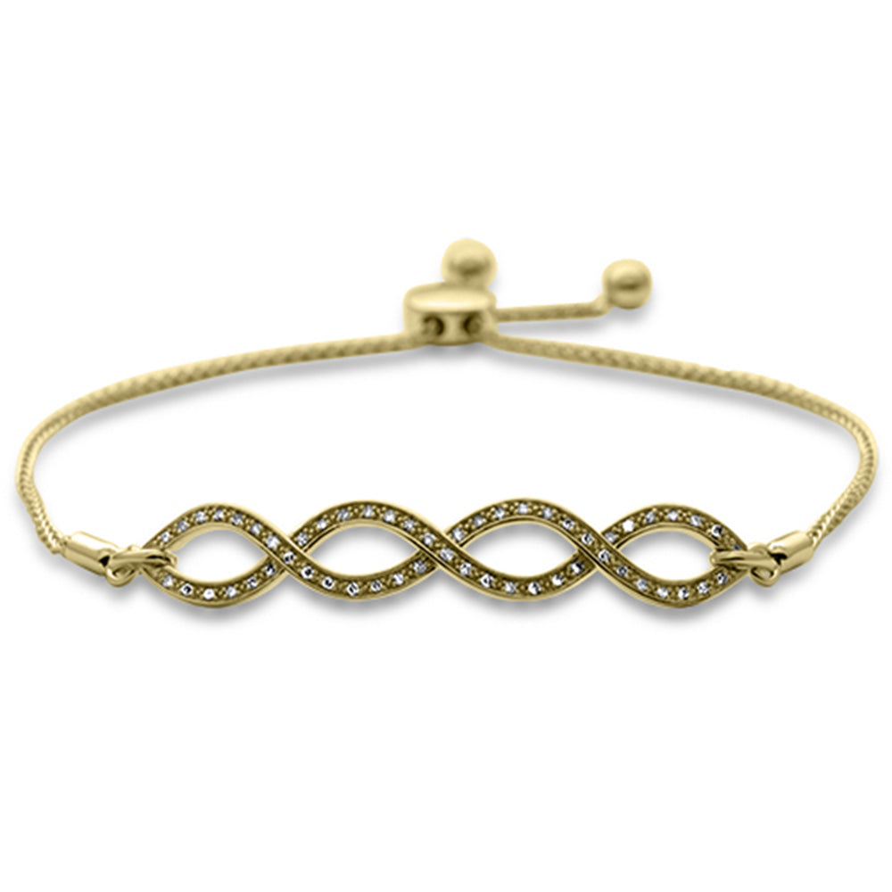 ''SPECIAL! .13ct G SI 14K Yellow Gold DIAMOND Infinty Adjustable Bola Bracelet 7.25'''' Long Adjustable