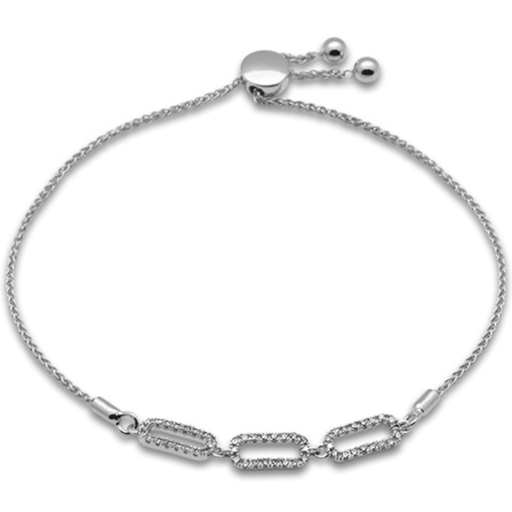 ''SPECIAL! .25ct G SI 14K White Gold DIAMOND Paperclip Style Adjustable Bola Bracelet 7.25'''' Long Adj