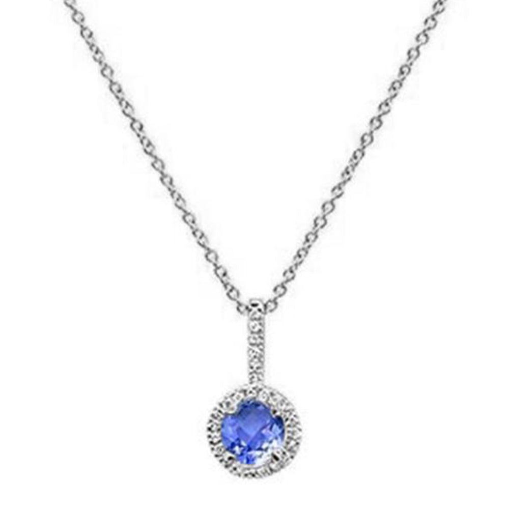 ''GEMSTONE CLOSEOUT  .77ct 10K White Gold Tanzanite & DIAMOND Pendant Necklace 18'''' Long''