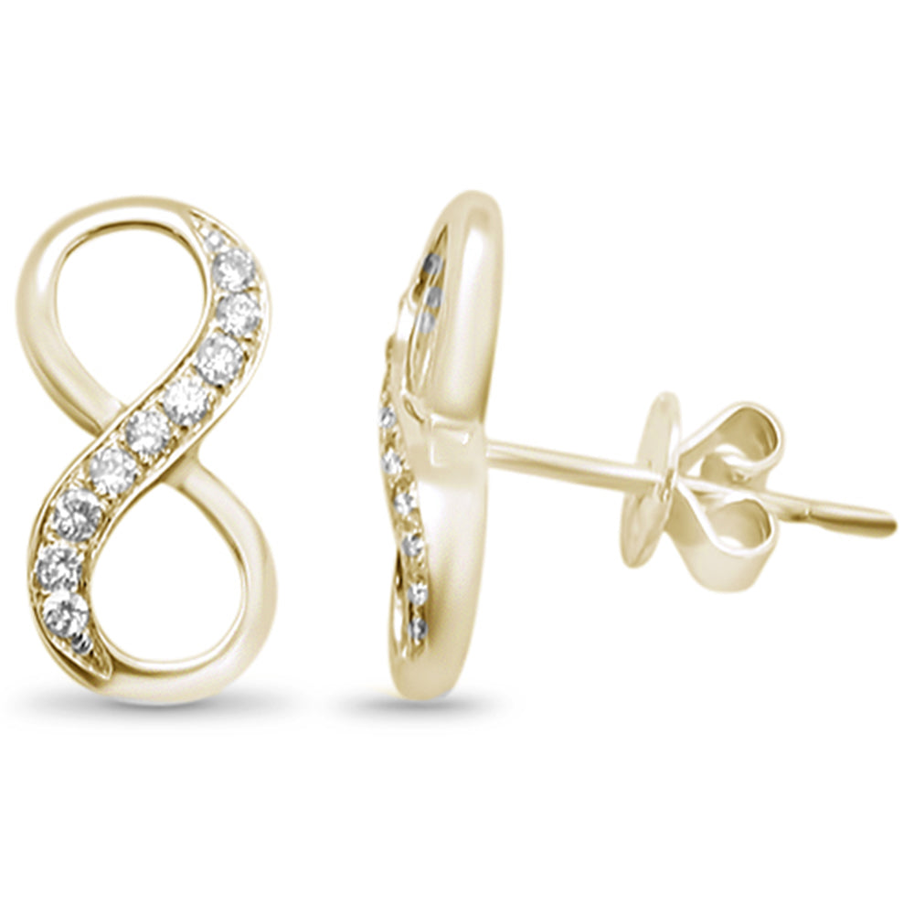 DIAMOND  CLOSEOUT!  .18cts 14k Yellow Gold Infinity SIGN Diamond Stud Earrings