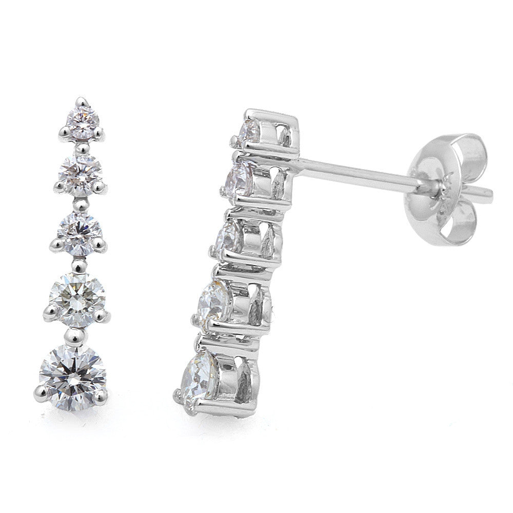 ''SPECIAL!.55cts 5 Round DIAMOND Journey Stud Earrings Drop Dangle 14kt White Gold''