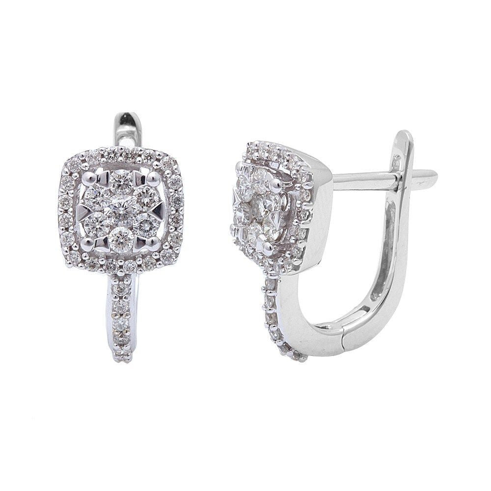 ''SPECIAL!.50ct Princess Shaped Diamond Hoop EARRINGS 14kt White Gold''