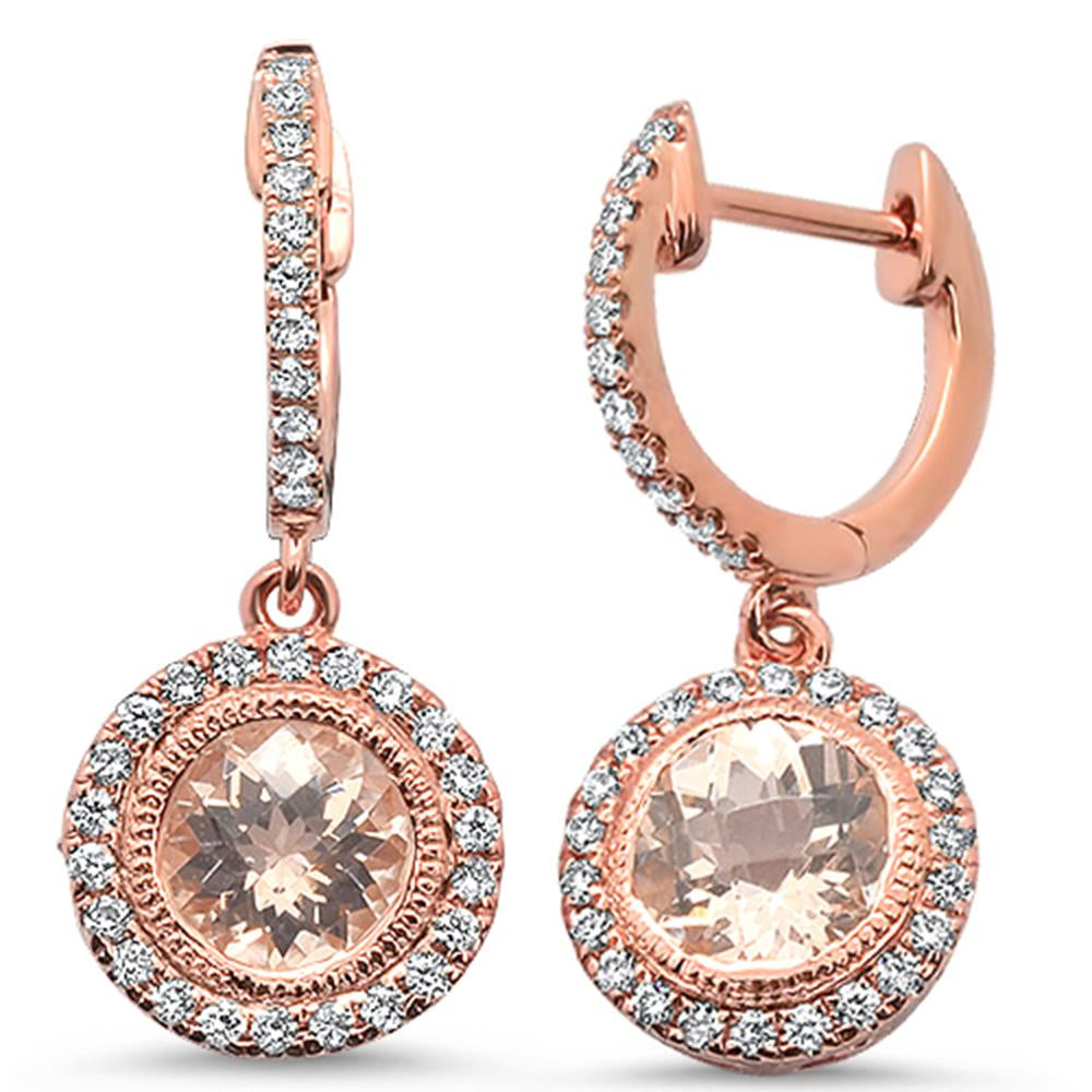 GEMSTONE CLOSEOUT  2.67cts 14k Rose Gold Round Morganite & Diamond Drop Dangle EARRINGS