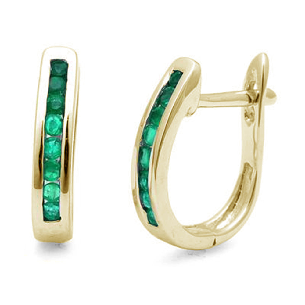 .23ct G SI 14K Yellow Gold j Hoop Natural Emerald EARRINGS