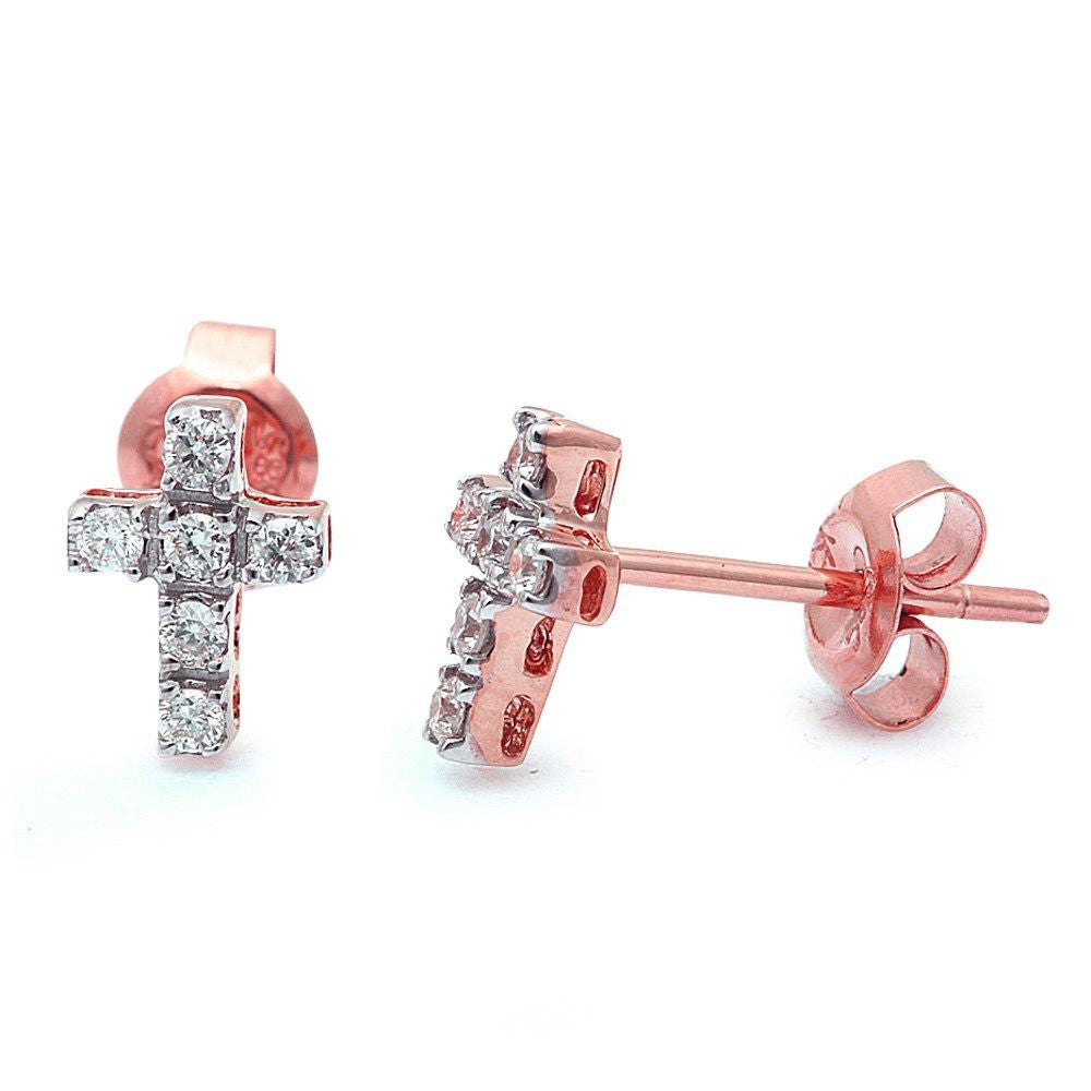 .15ct Round DIAMOND Cross Stud Earrings 14kt Rose gold