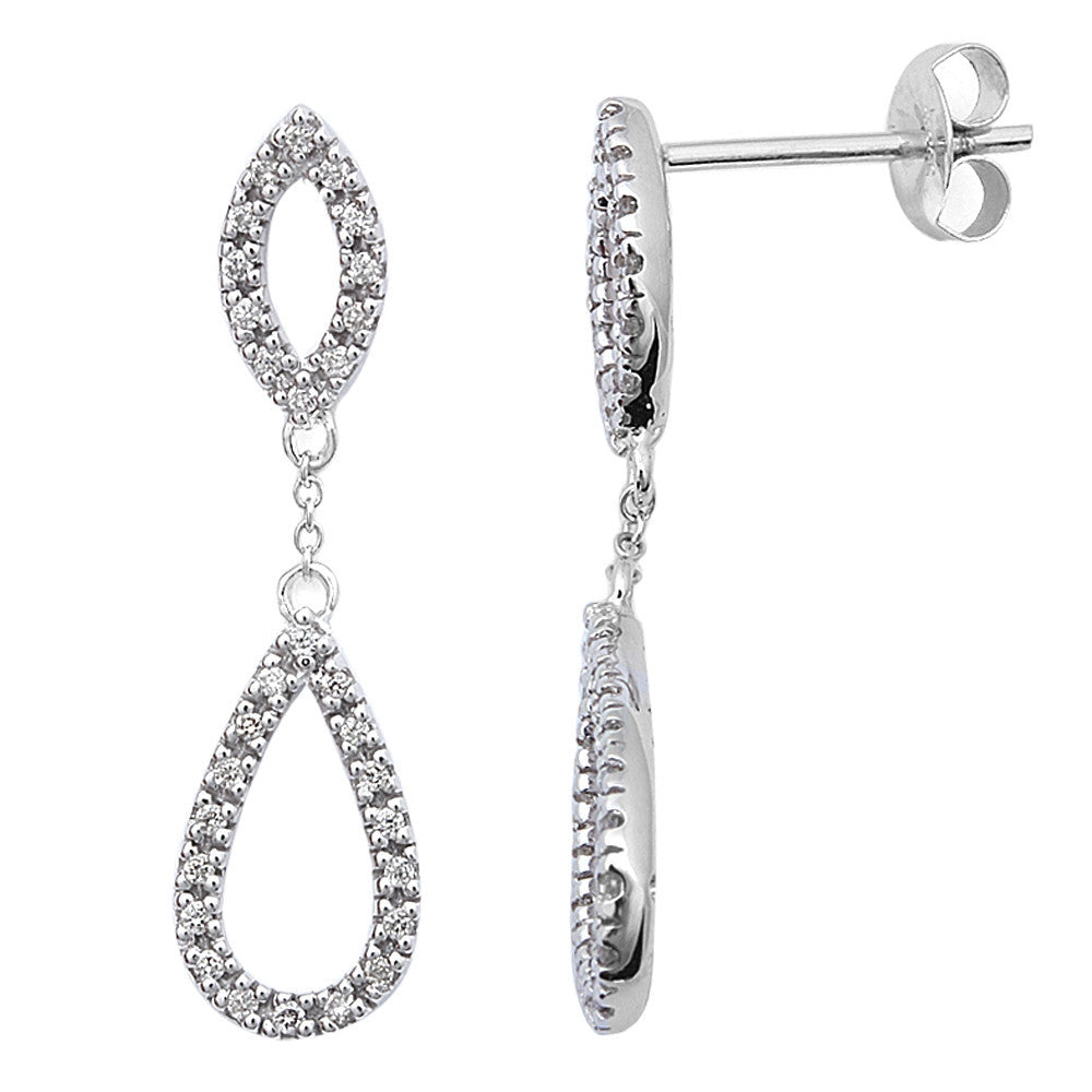 .25ct Diamond 14kt White Gold Drop DANGLE Pear Tear drop Shaped Earrings