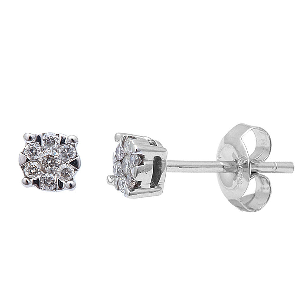 .12ct Round DIAMOND Solitaire Stud Earrings 14kt White gold Push Backing