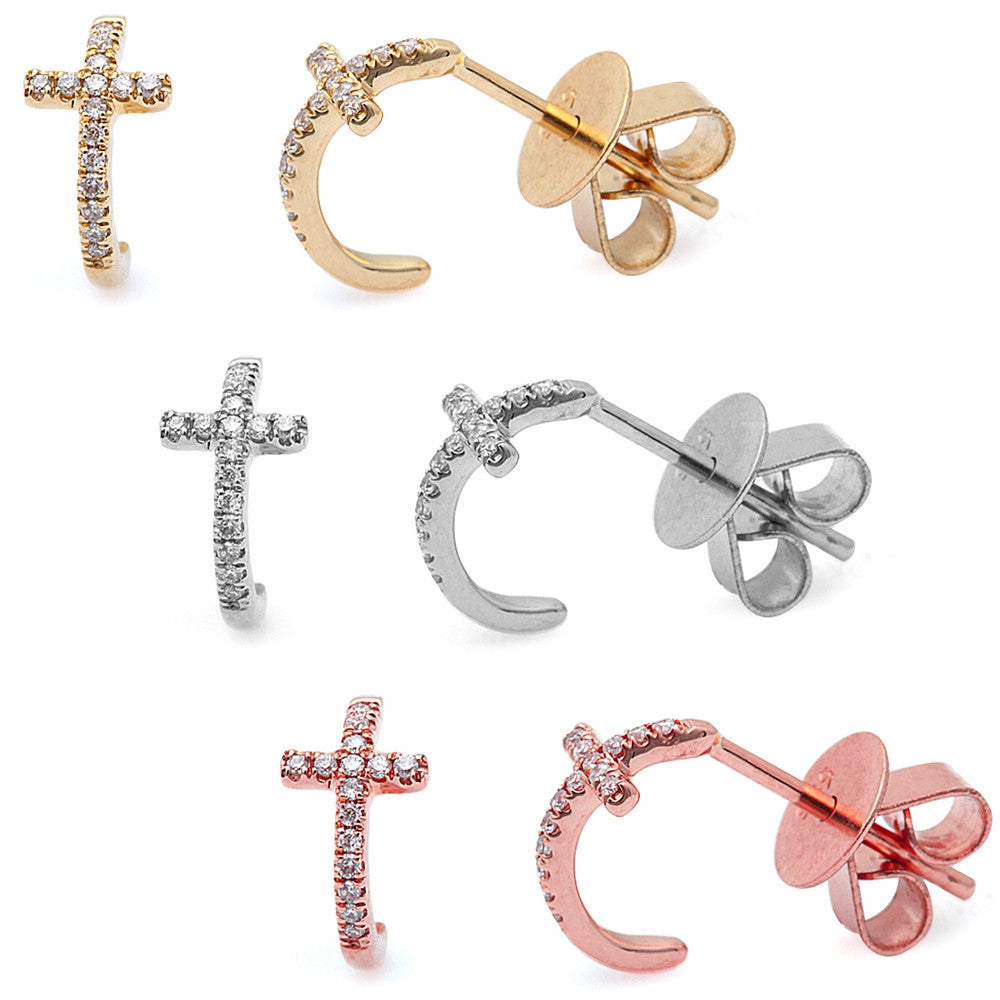 ''.06ct Diamond 14kt White, Rose or Yellow Gold Cute Cross STUD EARRINGS''