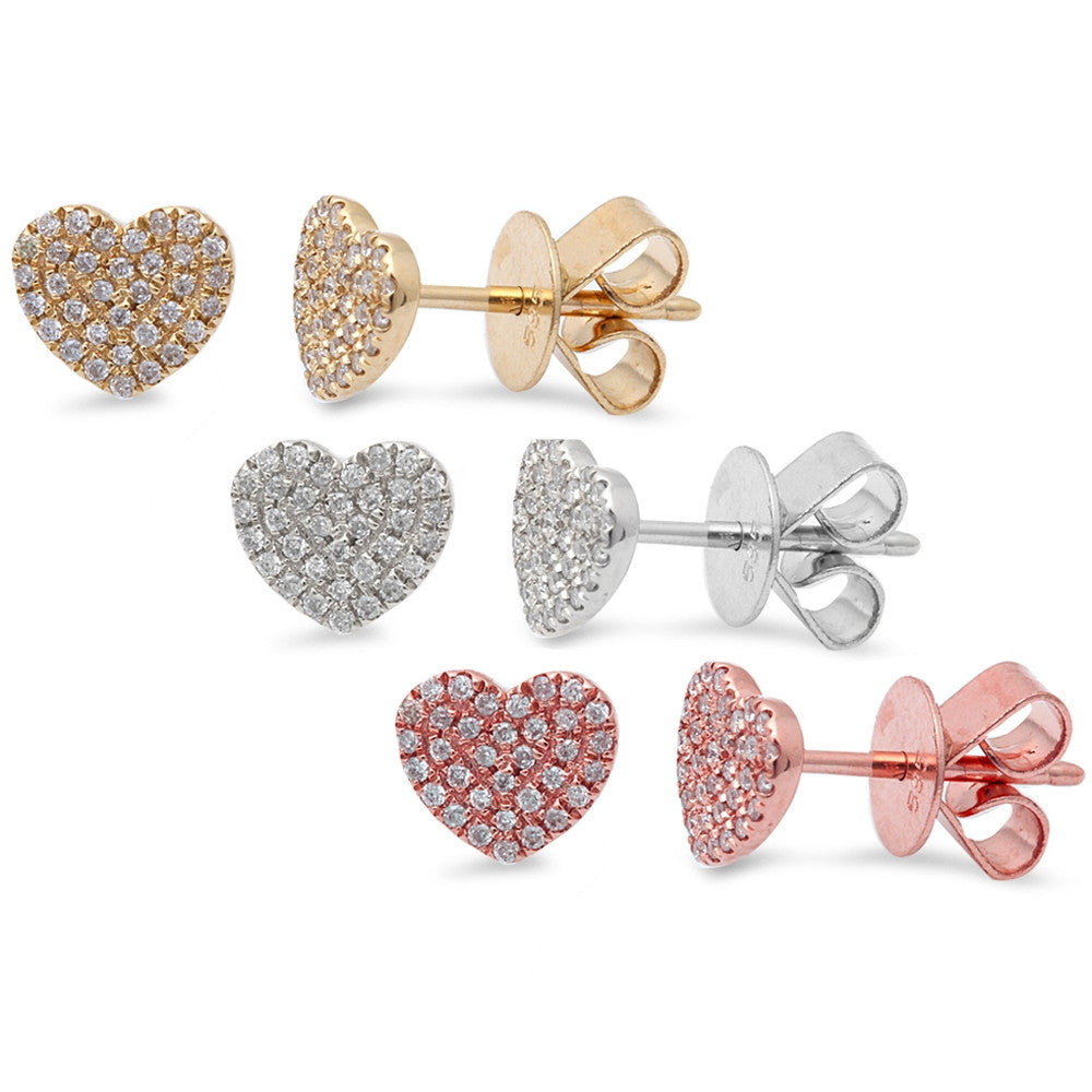 ''.13ct Heart Shaped Diamond STUDs 14kt White, Rose or Yellow Gold STUD EARRINGS''