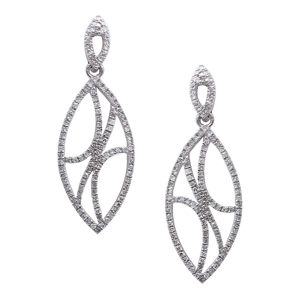 .33ct 14kt White gold Modern Tear Drop Dangle DIAMOND Earrings