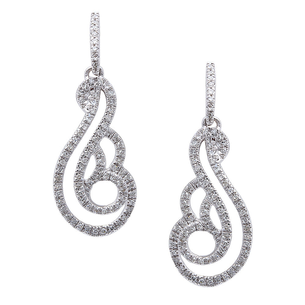 .23ct 14kt White gold Modern Swirl Drop Dangle Diamond EARRINGS