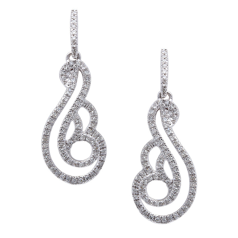 .23ct 14kt White GOLD Modern Swirl Drop Dangle Diamond Earrings