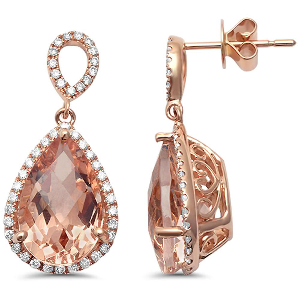 GEMSTONE CLOSEOUT  5.42ct Pear Morganite 14k Rose Gold Drop DANGLE Diamond Earrings