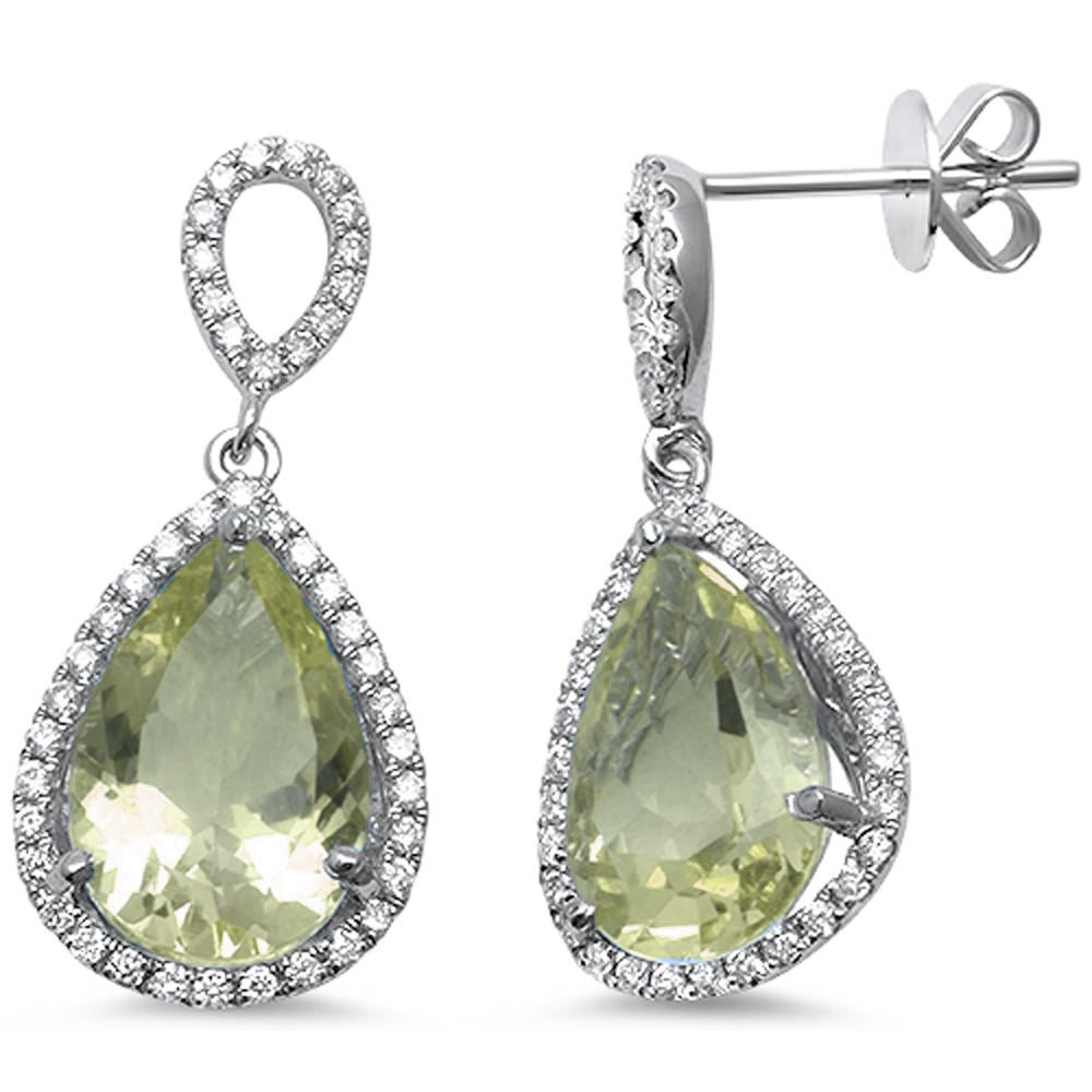 GEMSTONE CLOSEOUT  5.34cts Pear Green AMETHYST Gemstone & Diamond 14k White Gold Earrings