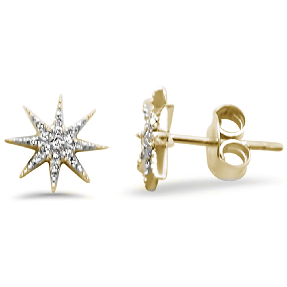 .06ct 14kt Yellow Gold Trendy Starburst Diamond Stud EARRINGS