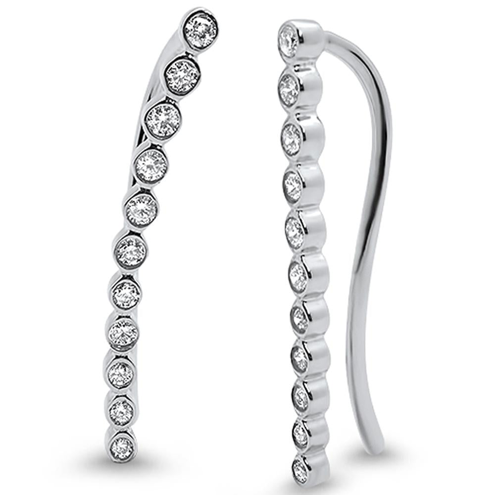 .34ct 14k White Gold Bezel Diamond Line EARRINGS