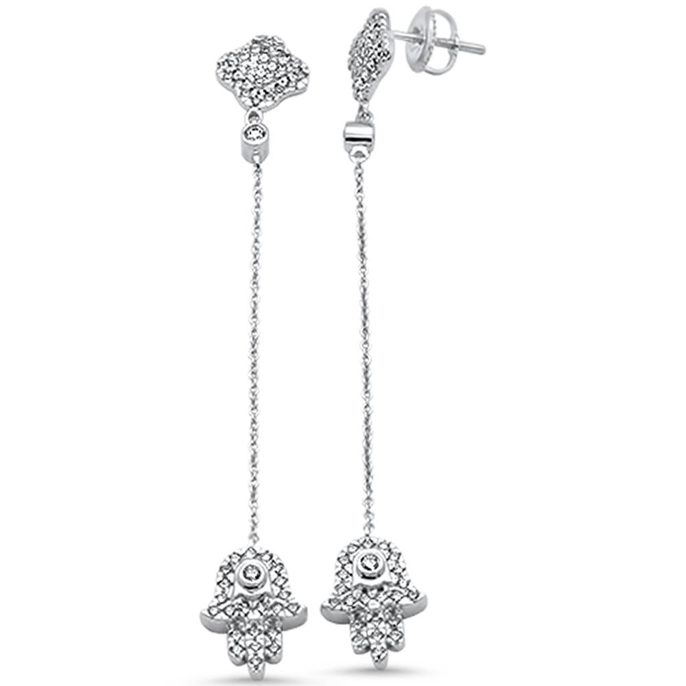 ''SPECIAL!.64ct 14k White Gold DIAMOND Hand of Hamsa Drop Dangle Earrings''