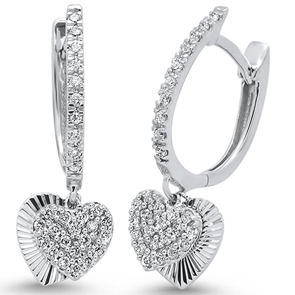 .36ct 14k White Gold Diamond Heart DANGLE Earrings