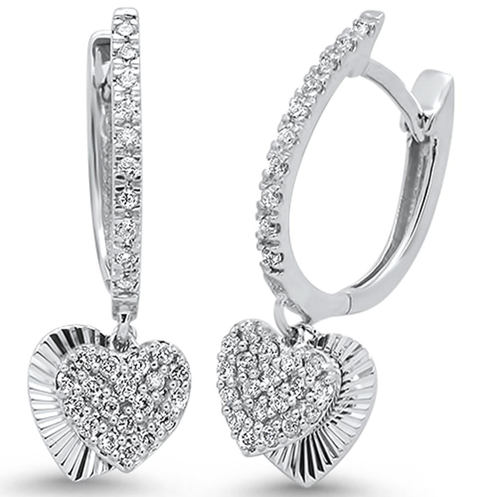 .36ct 14k White Gold DIAMOND Heart Dangle Earrings