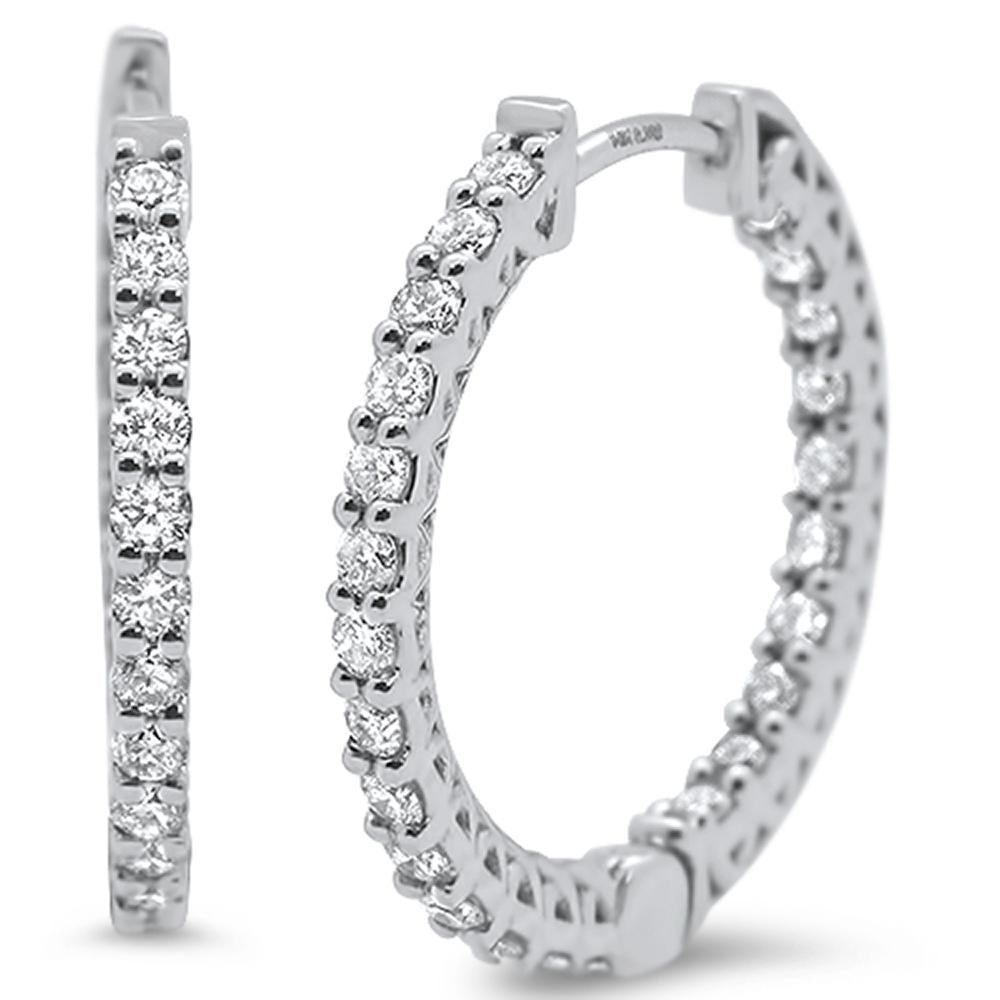 ''SPECIAL!.77ct 14k White GOLD  Diamond Hoop Huggie Eternity Earrings''