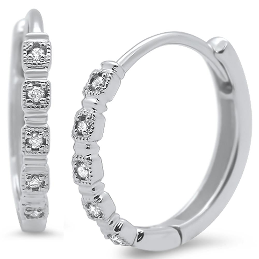 .07ct 14k White Gold Diamond Hoop Huggie EARRINGS