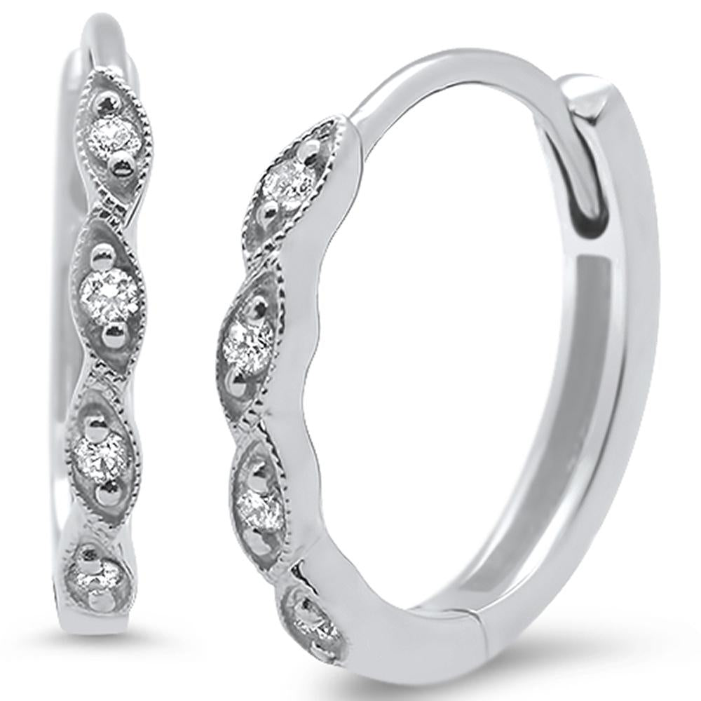 .09ct 14k White Gold DIAMOND Hoop Huggie Earrings