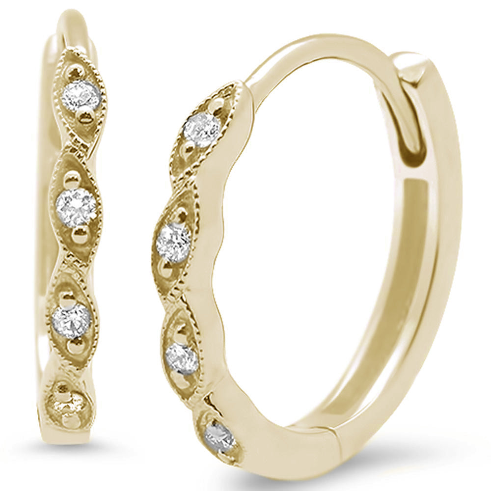 ''SPECIAL! .09CT G SI 14KT Yellow GOLD Diamond Trendy Hoop Huggie Earrings''