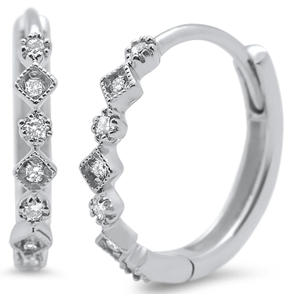 .15ct 14k White Gold Hoop Huggie DIAMOND Earrings