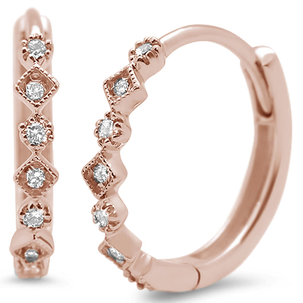 .16ct G SI 14K Rose GOLD Diamond Hoop Huggie Earrings