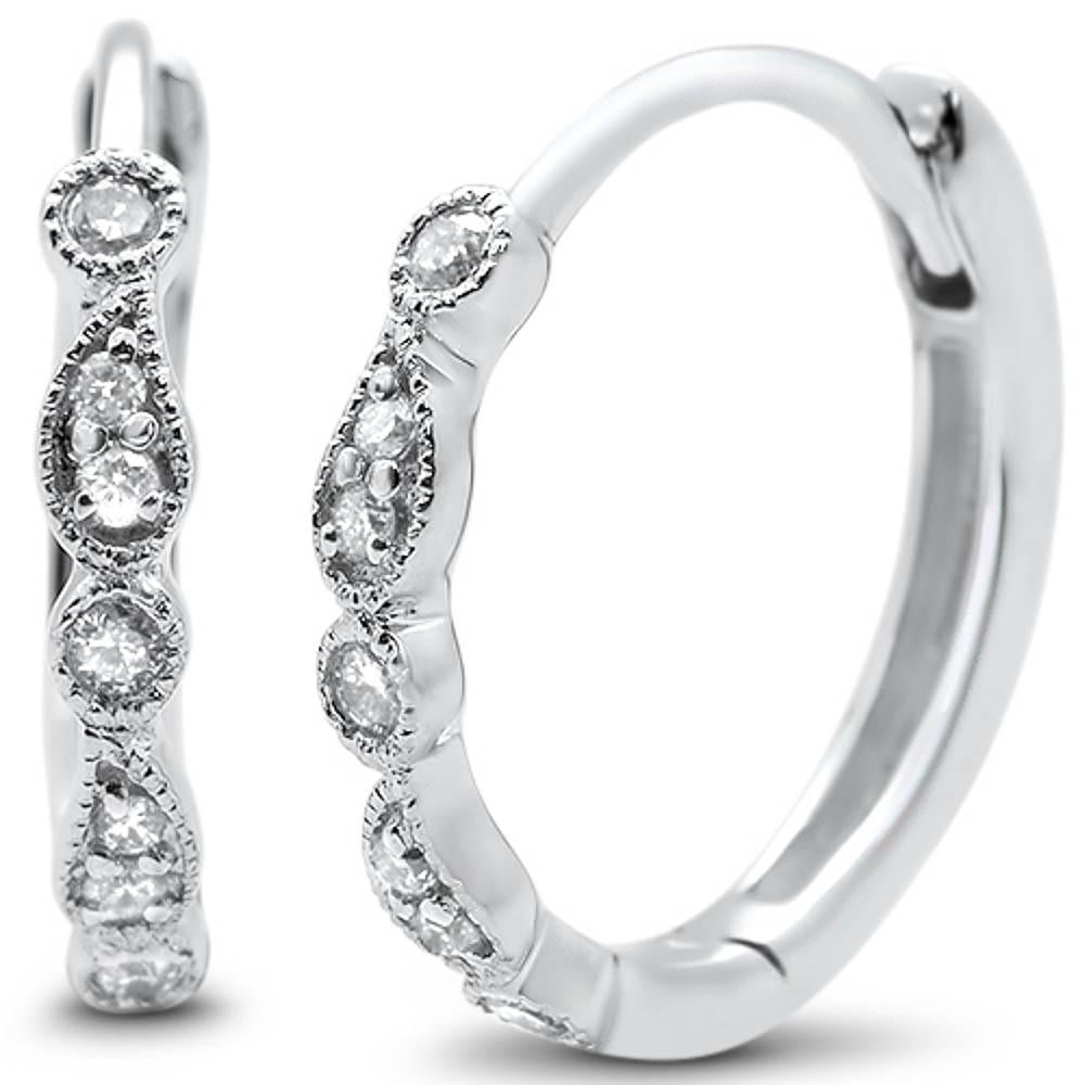 .13ct G SI 14k White Gold Antique Style Hoop Huggie DIAMOND Earrings