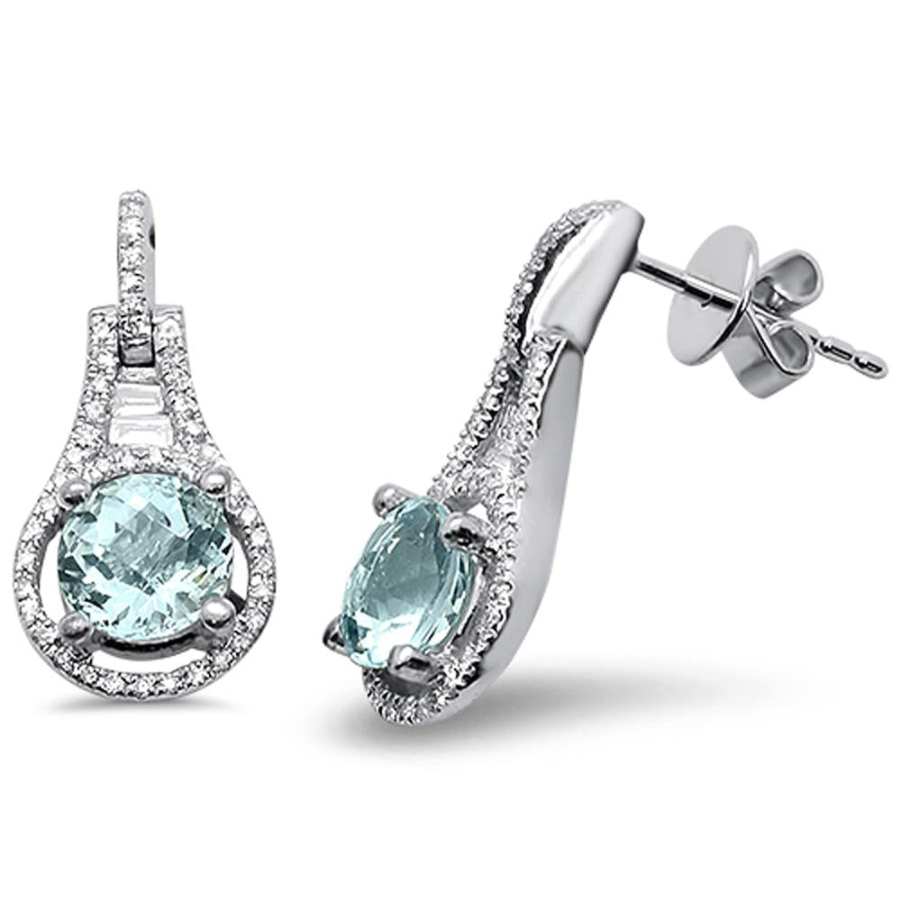 GEMSTONE CLOSEOUT  1.60cts 14k White gold Round Aquamarine & DIAMOND Earrings