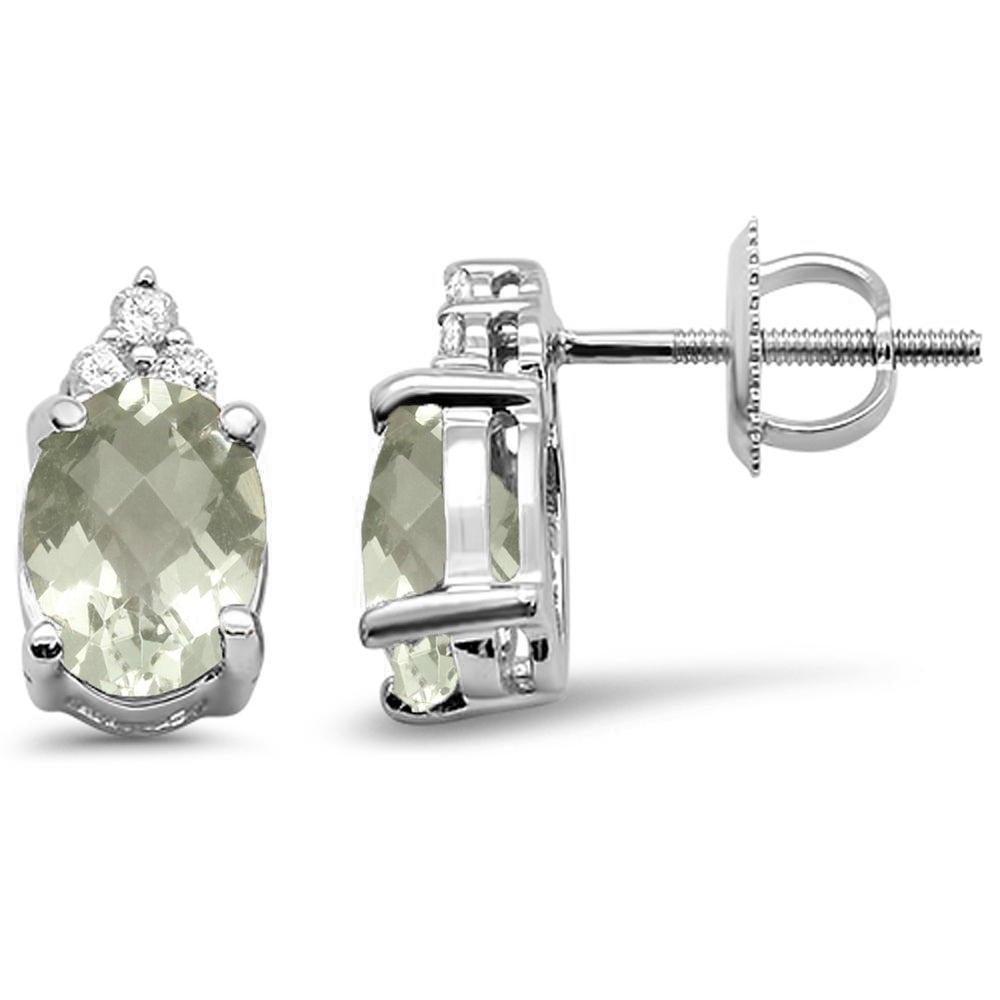 GEMSTONE CLOSEOUT  2.39cts 10k White Gold Oval Green AMETHYST & Diamond Earrings