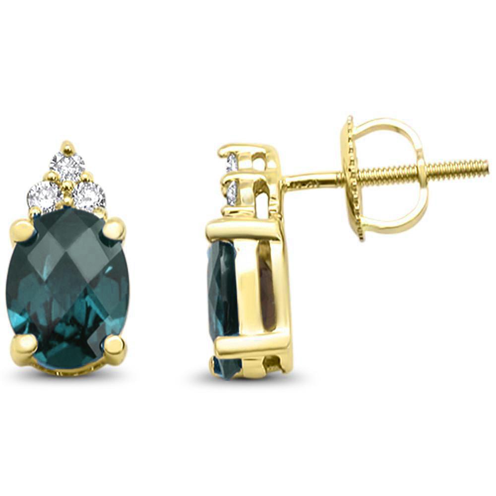 GEMSTONE CLOSEOUT  2.81ct 10K Yellow Gold Blue Topaz & DIAMOND Stud Earrings