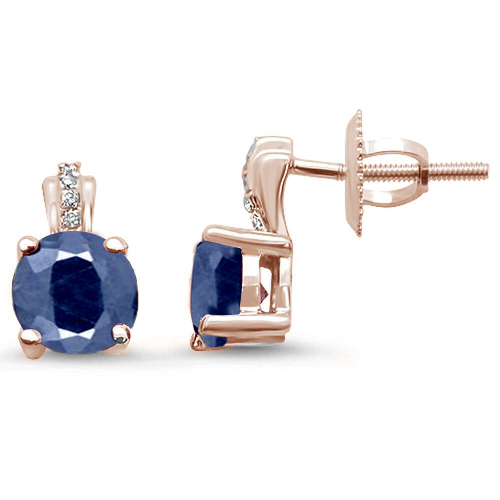 GEMSTONE CLOSEOUT  1.58ct 10K Rose Gold Round Blue Sapphire & DIAMOND Earrings